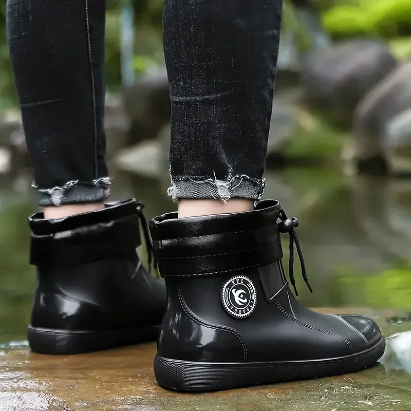 Winter Men Rain Shoes Windproof Cotton Boots Warm Fashion Slip on Fishing Shoes Waterproof Work Rubber Rain Boots