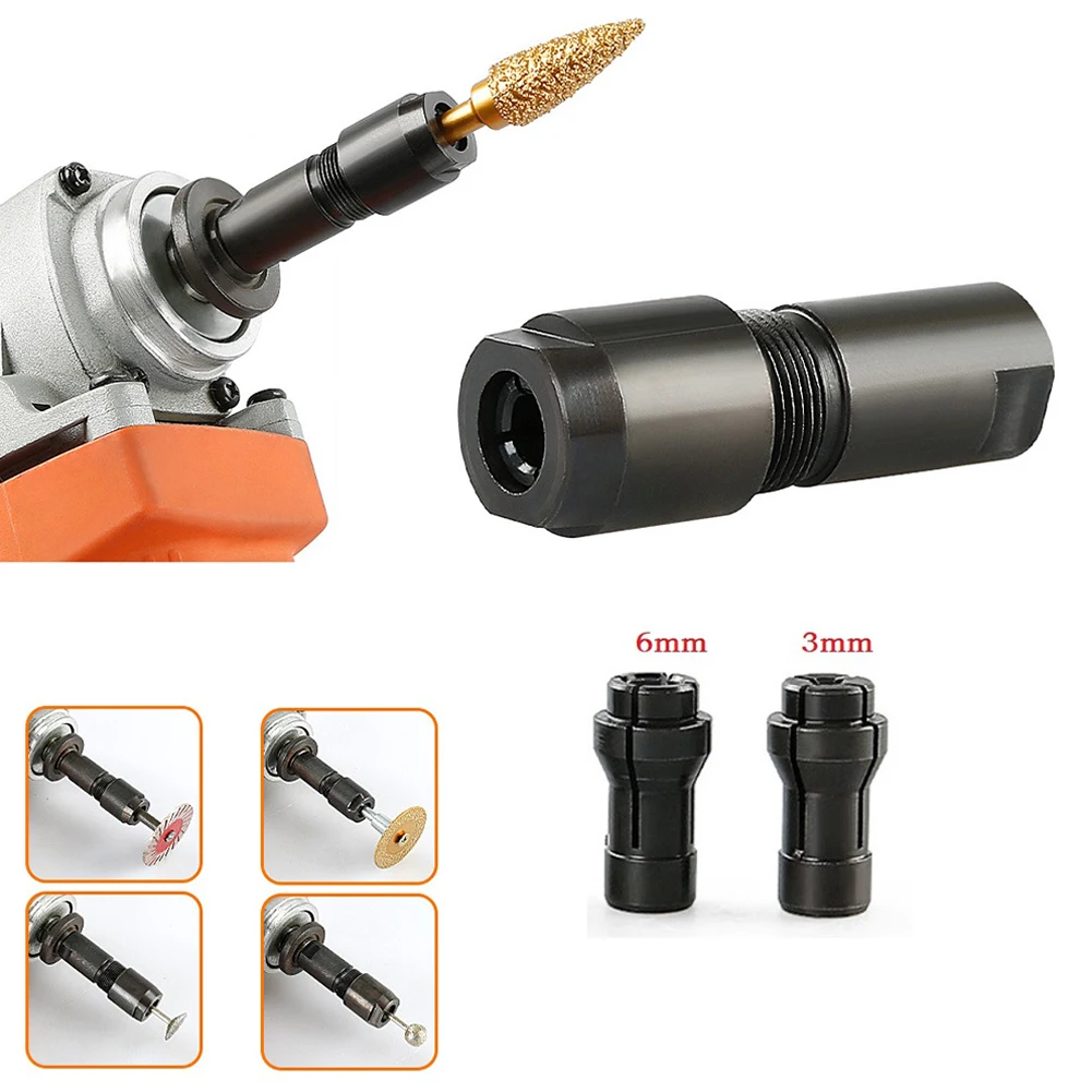 For Angle Grinder Modified Adapter 3mm/6mm Black High Carbon Steel Power Tools Accessories To Straight Grinder Chuck