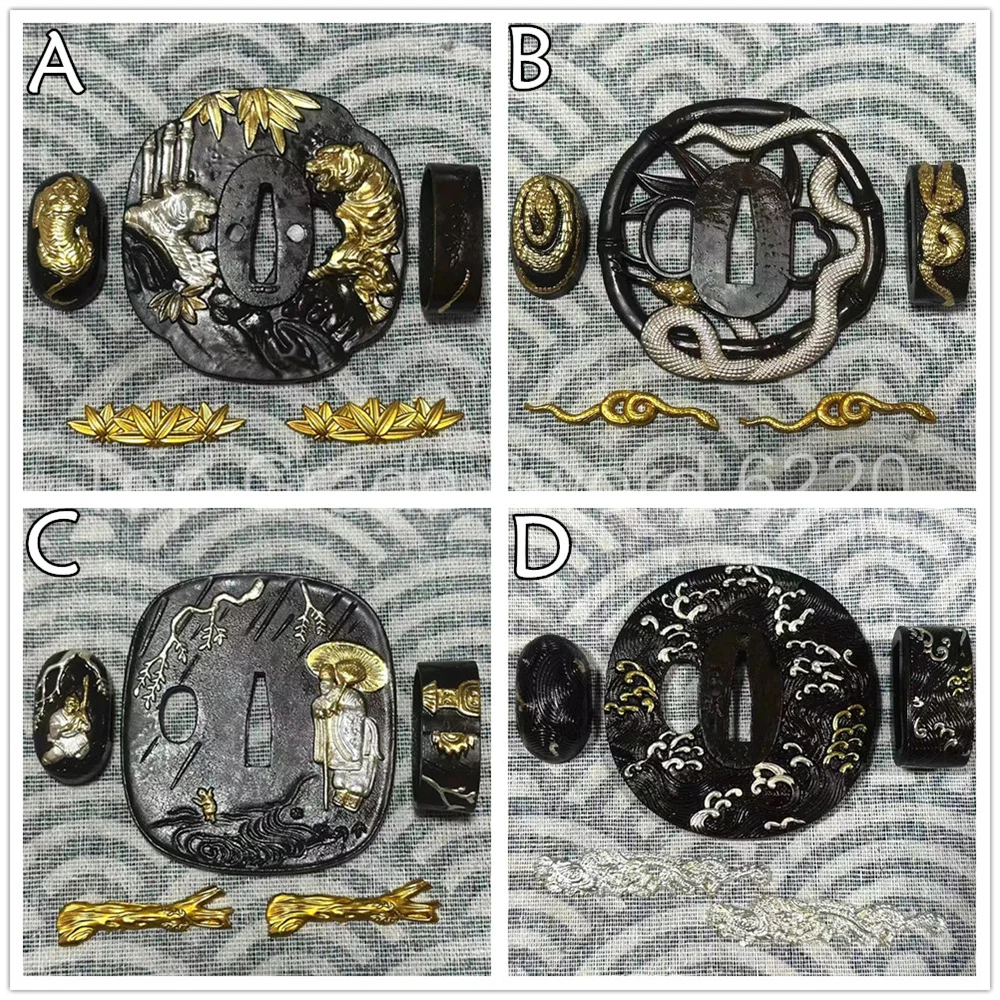 

Very Exquisite Copper Gold Plated Silver Tsuba Handguard Fuchi Kashira Menuki For Real Japan Samurai Katana Sword Fittings