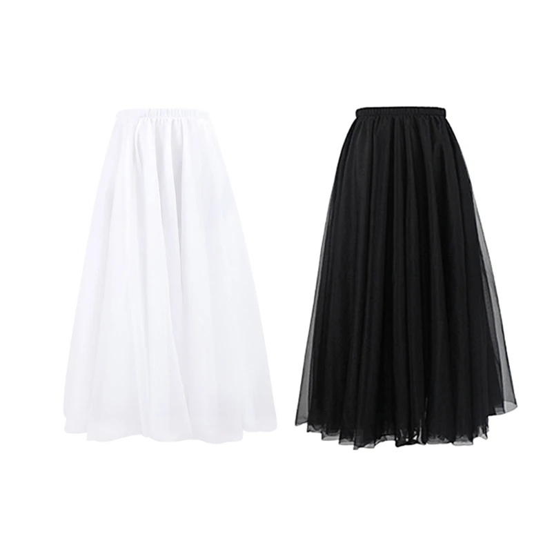 

Ballet Long Wrap Skirt Layered Mesh Tulle Dance Skirt Leotard Tutus Skirt Women