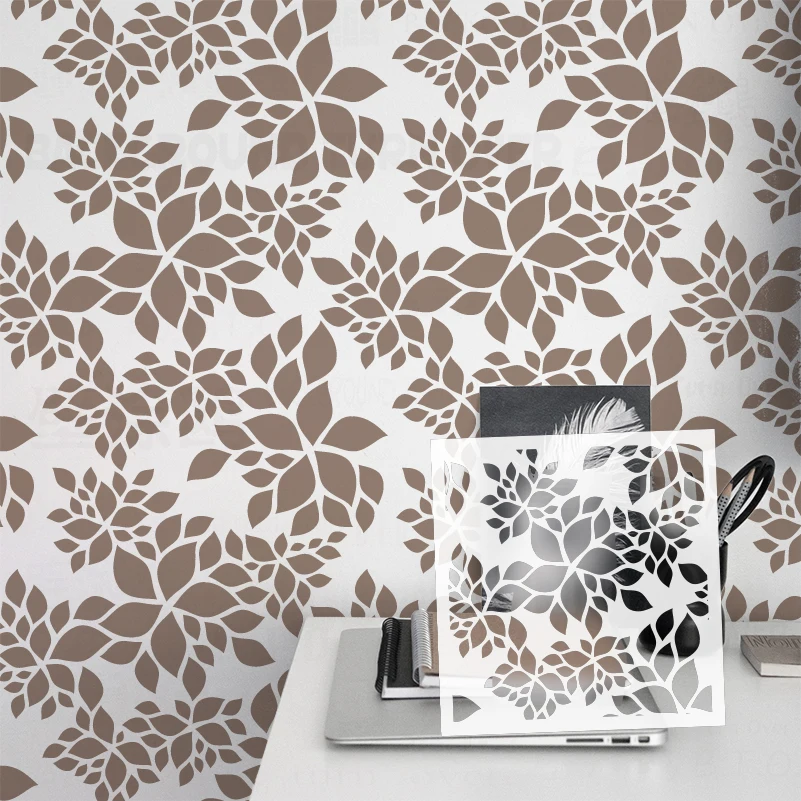 40cm - 60cm Stencil For Wall Large Decor Painting On The Furniture Template Paint Niche Petal Plant Flourish Lush Leafy S128