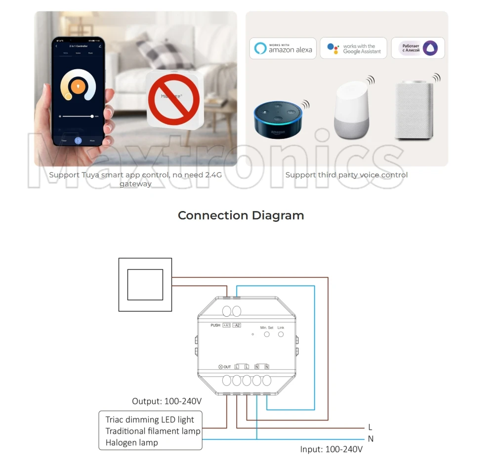 حار التيار المتناوب ترياك باهتة 500 واط واي فاي 2.4 جرام دفع دفع التبديل TRI-PR/TRI-PW/TRI-C1WR 110 فولت 220 فولت الترددات اللاسلكية يعتم دفع يعتم مصابيح LED #6