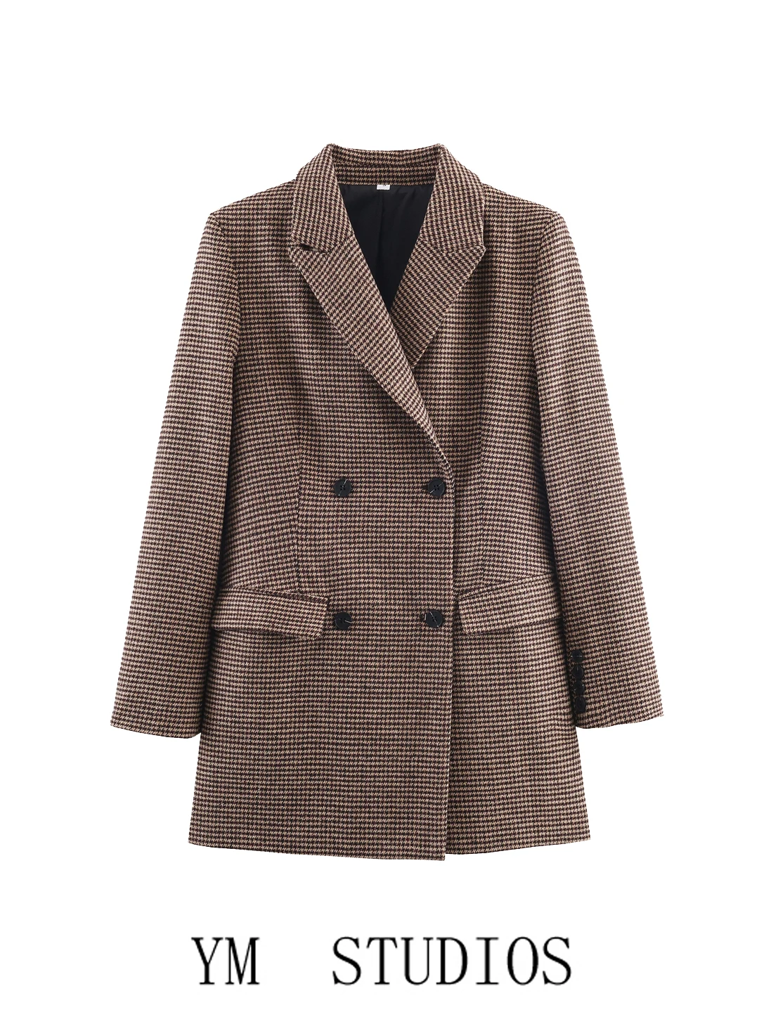 

Ретро-пальто в клетку средней длины для женщин, модное весеннее двубортное классическое пальто из полиэстера с длинными рукавами