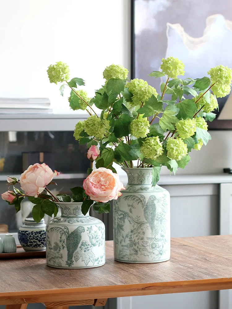 

Parrot floral pattern, blue and white porcelain vase, ceramics, national style, new Chinese water, living room flower