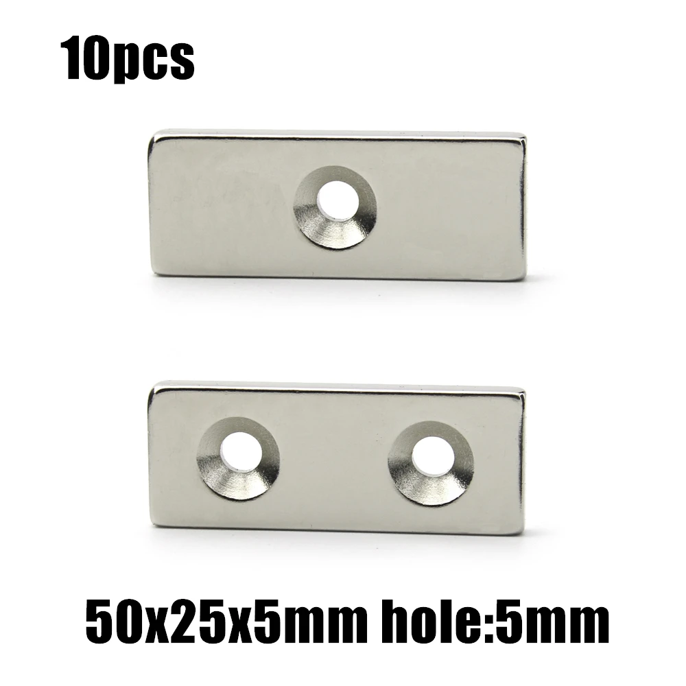 10pcs 50x25x5mm hole:5mm /double hole Block NdFeB Neodymium Magnet N35 50x25x5-5 mm Super Powerful Permanent Magnetic