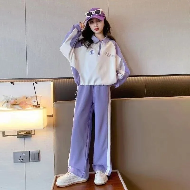 Sweatshirt Set Letter Print Top & Pants 2-Piece Girl Boutique Clothing Children's Setup Korean Style Two Clothes 7 8 Years Girls