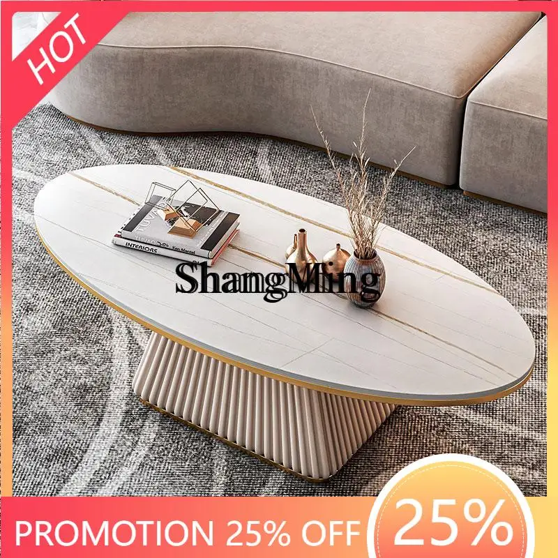 

FG красивая легкая роскошная модель комнаты журнальный столик журнальный столик свет роскошная элитная маленькая квартира овальная каменная плита