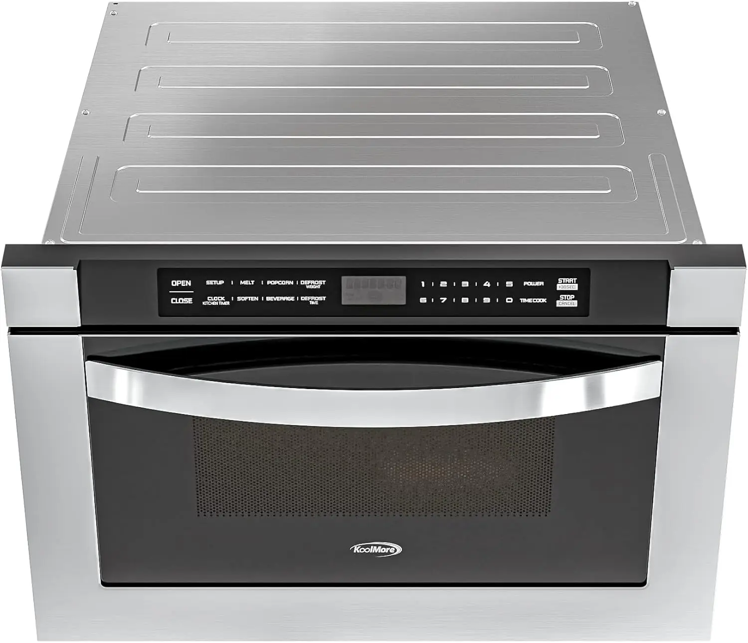 KM-MD-1SS 24 Inch Stainless-Steel Microwave Drawer Capacity, 1000W Power with 10 Custom Cooking Levels, Memory, and Tim