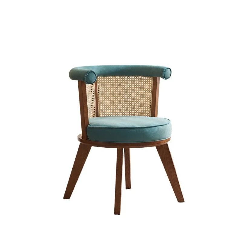 Nordic solid wood rattan dining chair New Chinese sales office Negotiation chair B & B hotel restaurant Leisure tea chair Bar