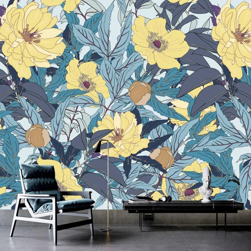 

Modern Fashion Fresh Custom Pastoral Wallpaper Hand-painted Watercolor Yellow Flowers Art Decor Mural Photo Papel De Pared 3D