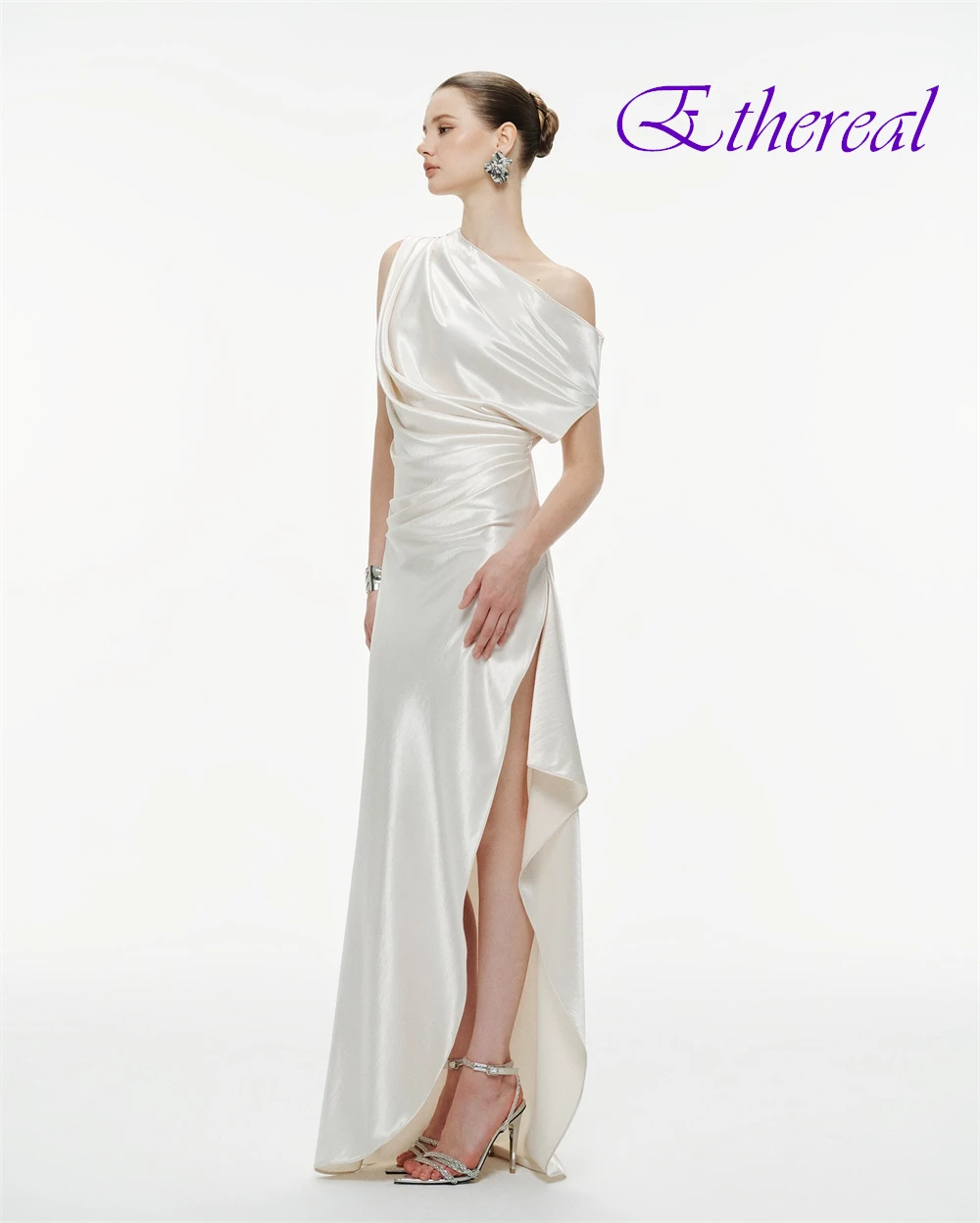 فستان سهرة أنيق بكتف واحد مخصص موضة الساتان فساتين حفلة موسيقية حساسة قطار الاجتياح فساتين المناسبات الخاصة