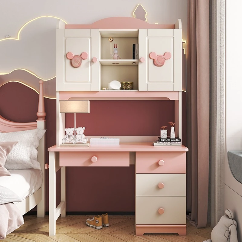 

Children's desk writing table household bookshelf integrated table combination learning girl bedroom desk chair powder
