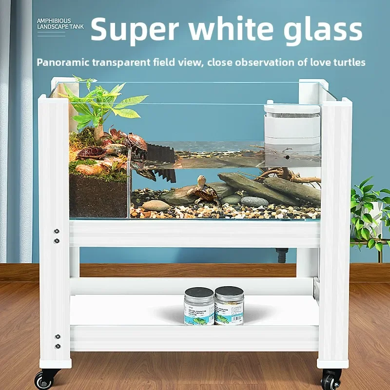

D1 Turtle Breeding Tank with Platform Ecological Landscaping Box for Raising Turtles Amphibious with Drainage Fish Tank Stand