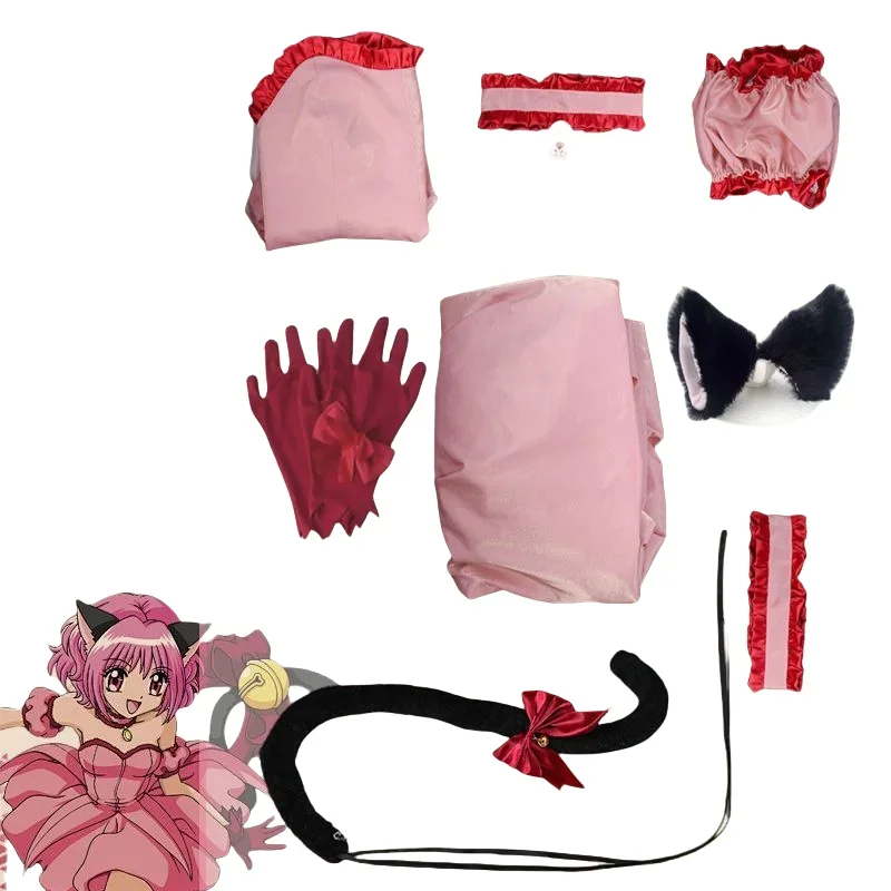 TakMew Mew Cosplay Costume, Anime, Momomiya Ichigo, Robe Rose, Uniforme