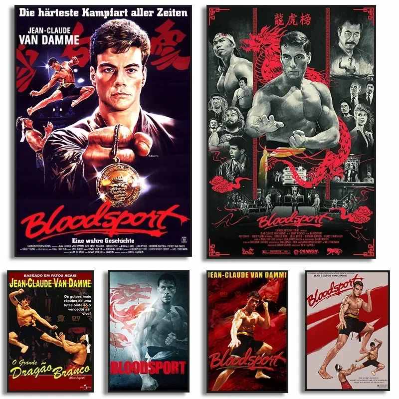 Bloodsport  Vintage Movie Poster  JeanClaude Van Damme Kungfu Film Canvas Painting for Living Room Wall Decor  Retro Home Decora