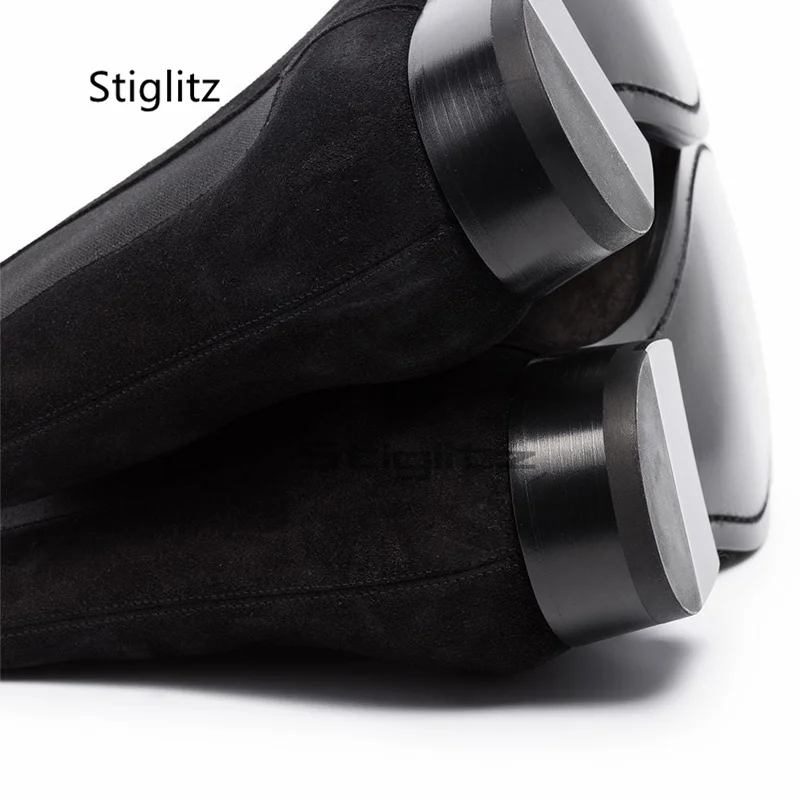 Black Suede Elastic Chelsea Boots Men Classic Low Heels Business Casual British Style Slip On Ankle Boots Autumn Dress Shoes - view 4