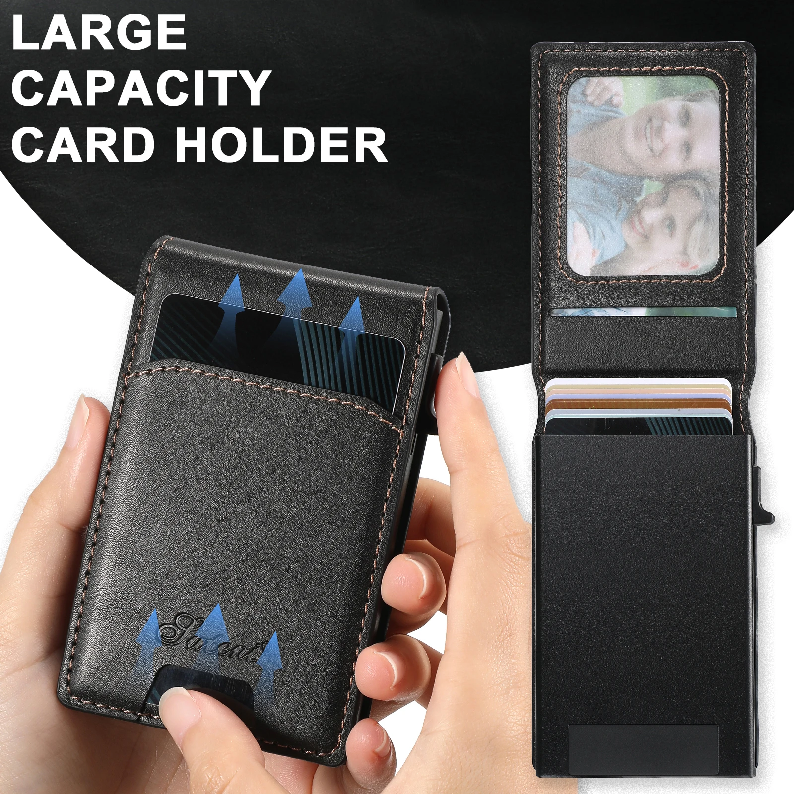 SUTENI Card Slot Wallet Flip Cover Luxury Faux Leather Button Card Box Pressing The Button Automatically Ejects The Card