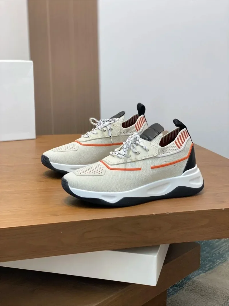 26SS New Men Genuine Leather Knitted Sneakers 2026 New Fashion Comfort Breathable Outdoor Sports Shoes EU Big Sizes 39-46
