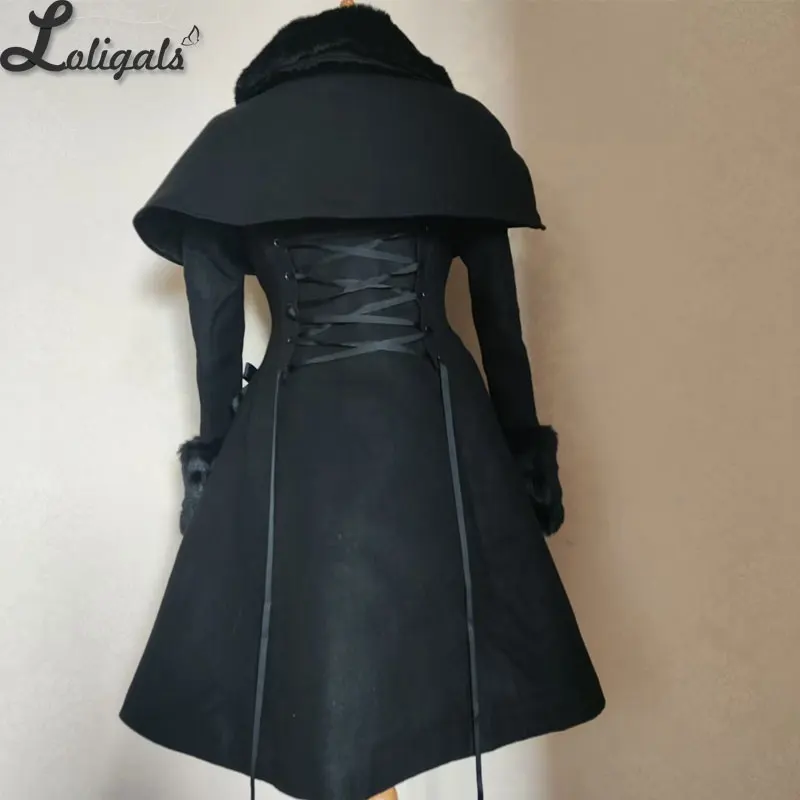 Custom Tailored Women\'s Winter Coat Retro Style Female Two Piece Long Coat with Poncho Jacket
