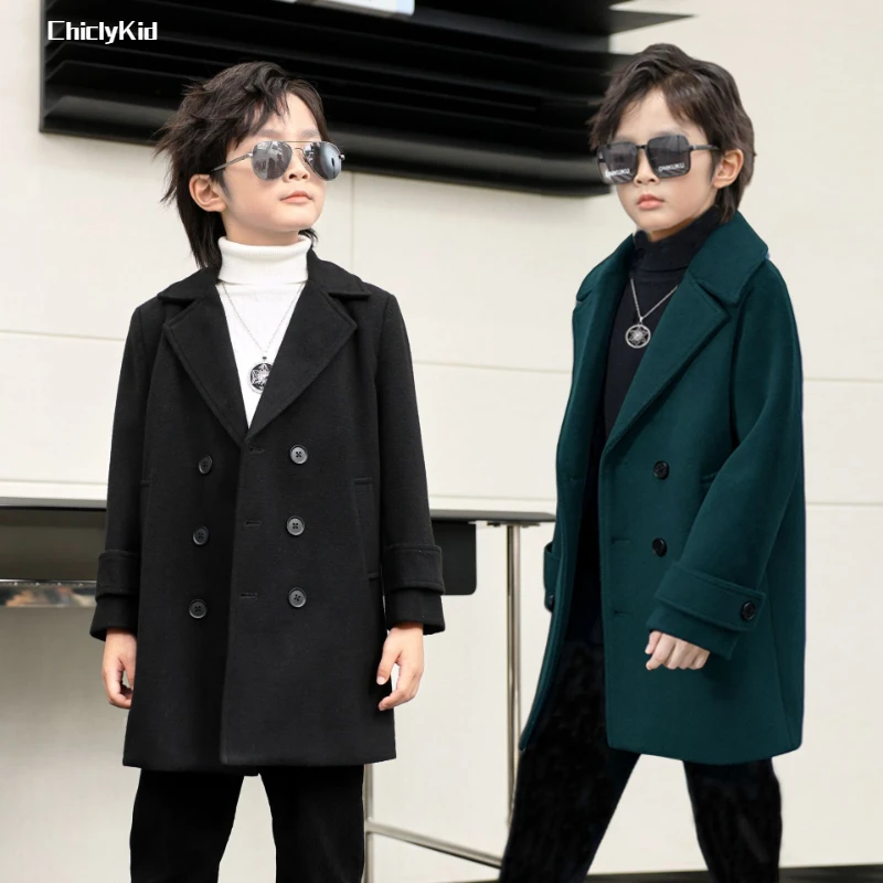 Manteau chaud à boutonnage simple Chesterfield pour garçons, pardessus pour tout-petits, veste en laine optique, velours solide pour enfants, hiver