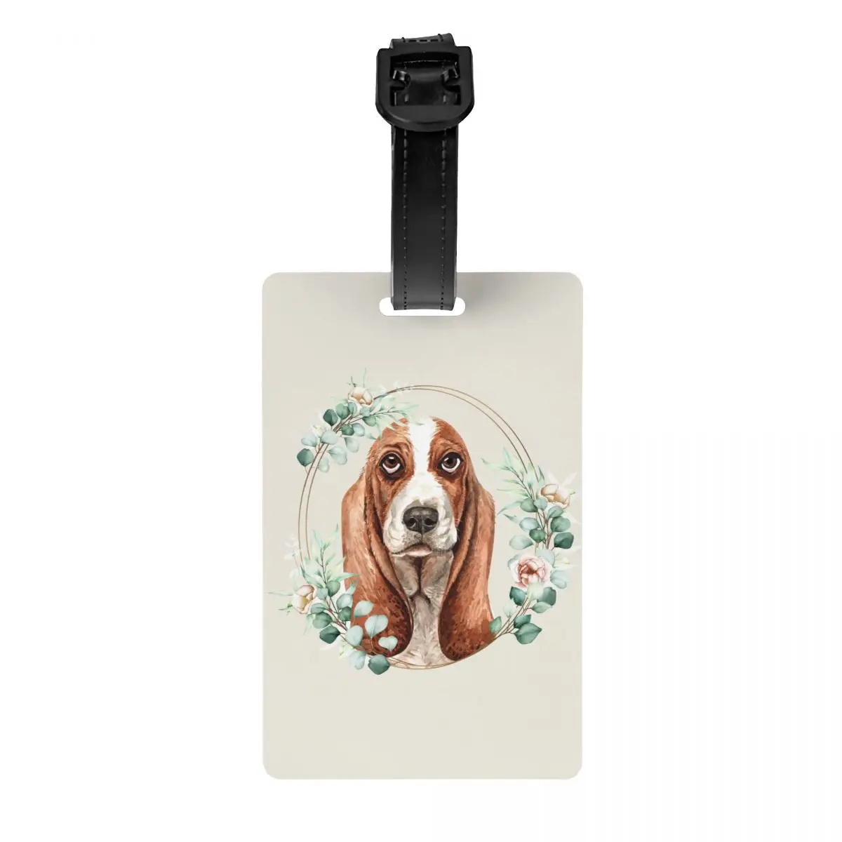 Basset Hound Dog-etiqueta de equipaje con corona dorada Floral para maletas, divertida, para amantes de las mascotas, cubierta de privacidad, etiqueta de identificación