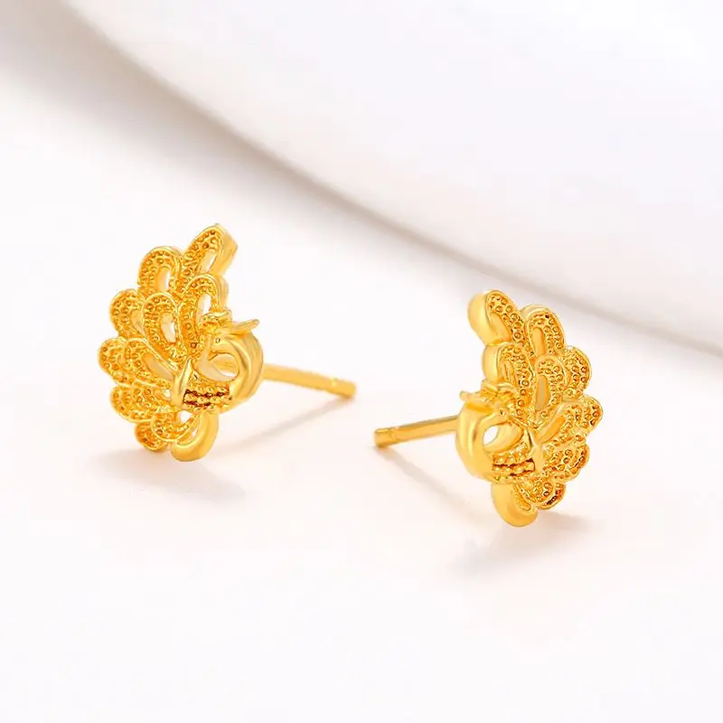 أسعار الجملة --- أقراط الطاووس للنساء الأزياء والمجوهرات الذهب الخالص مطلي النيكل الحرة