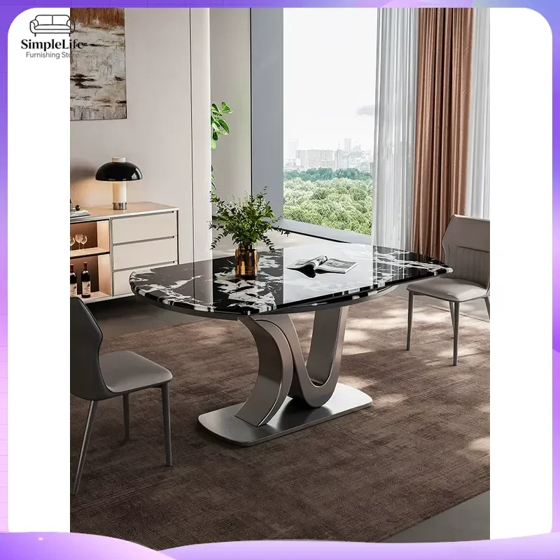 Modern Round Dining Table Extendable Square Marble Top Telescopic Kitchen Furniture Light Luxury Rock Slab Small Household
