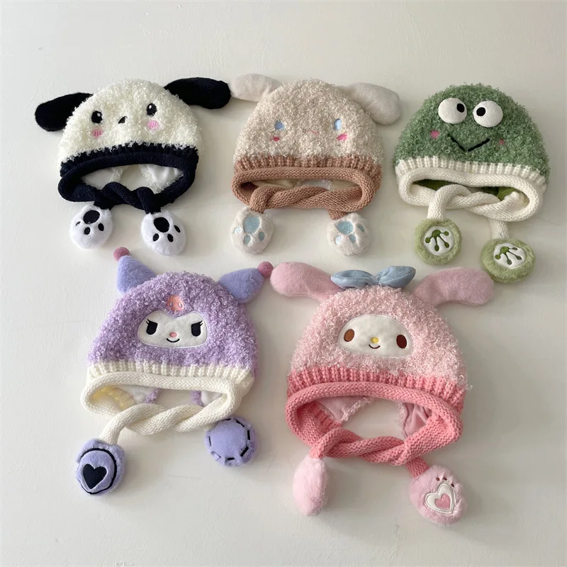 Sanrio kuromi hat winter children's hat padded warm hat boys little girl thickened plush hat windproof ear protection hat