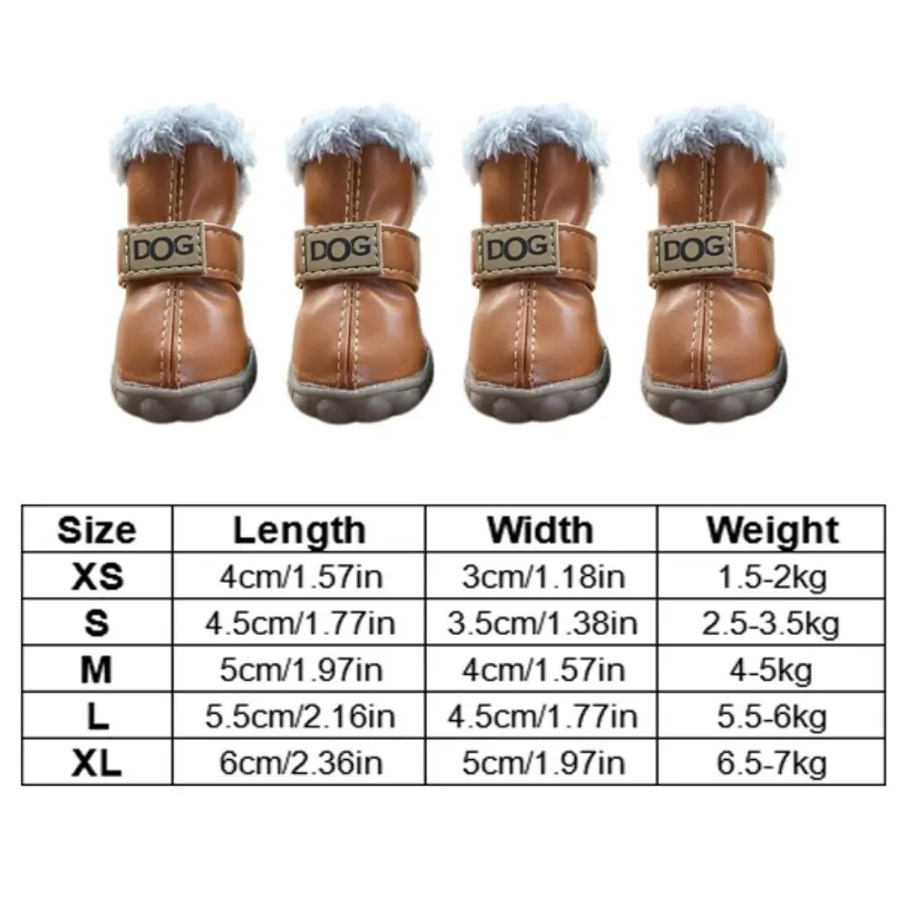 Soft Pet Snow Boots Fashion Waterproof Non Slip Winter Pet Dog Shoes Plush/PU Warm for 4Pcs/Set Winter