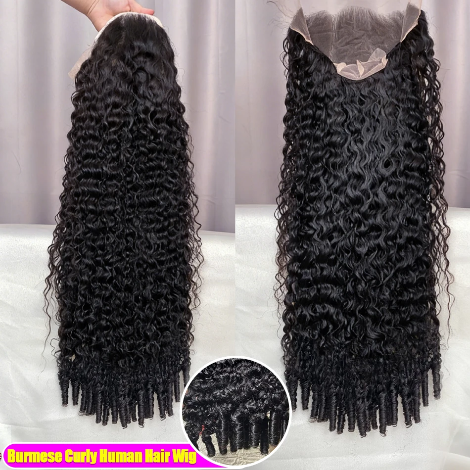 Burmese krullende pruik van echt haar, 13x6 HD kantfront pruik van echt haar, Braziliaanse voorgeplukte Burmese krullende 13x4 kantfront pruik