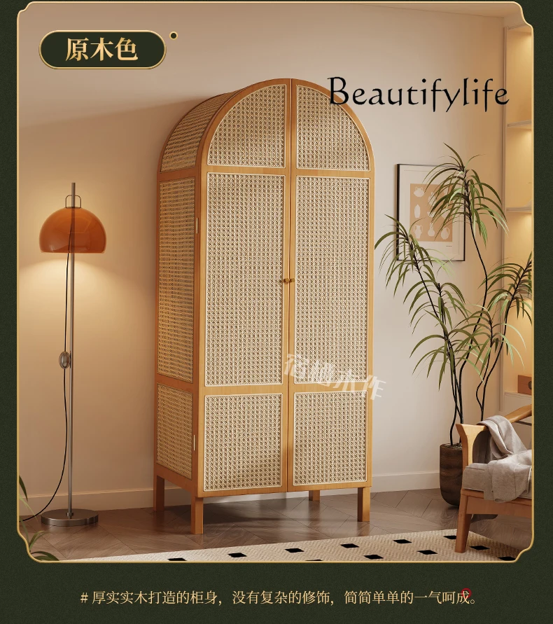 Bed and breakfast rattan wardrobe art bedroom antique door solid wood storage wardrobe