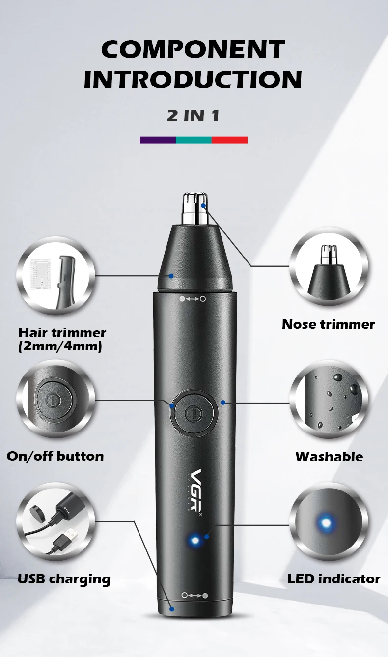 VGR Professioneller Nasenhaarschneider Mini-Haarschneider Elektrischer Nasenhaartrimmer 2 in 1 tragbar Haarschneider Wiederaufladbar Wasserdicht V-613 – Detail 4