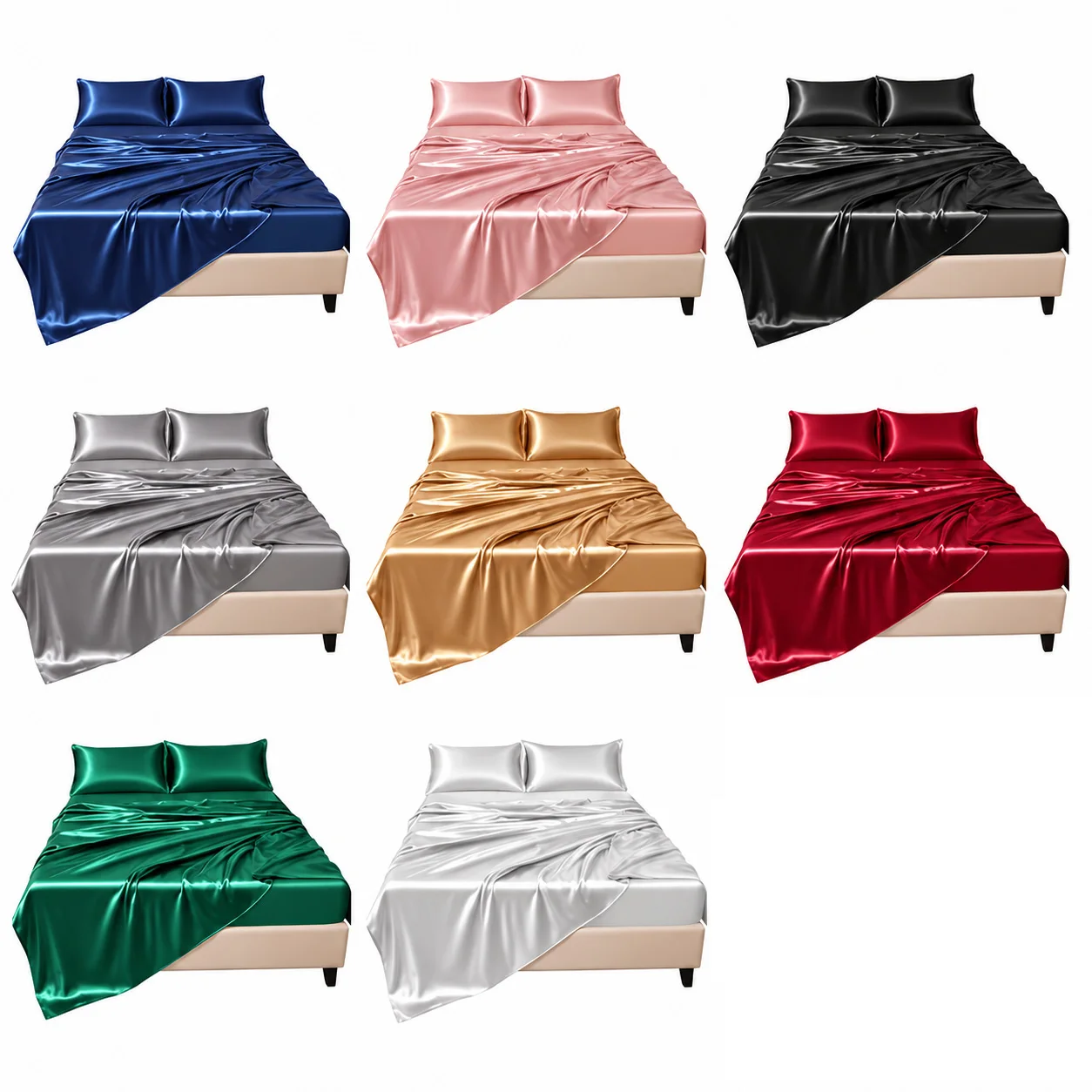 Satin Bed Sheet Set 3/4Pcs Black Luxury Microfiber Bedding 15 Inch Deep Pocket Smooth Soft Gentle on Hair & Skin Double Stitched Wrinkle Resistant Bedroom Bed Linen