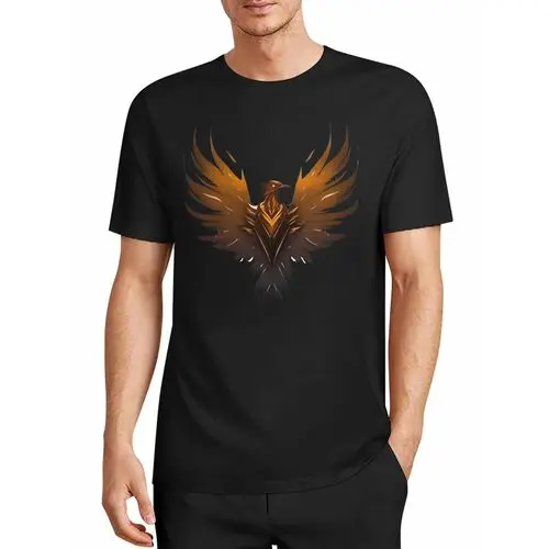 Bold and Angular Phoenix American-Style Printed T-Shirt, Trendy Hardcore Short-Sleeve