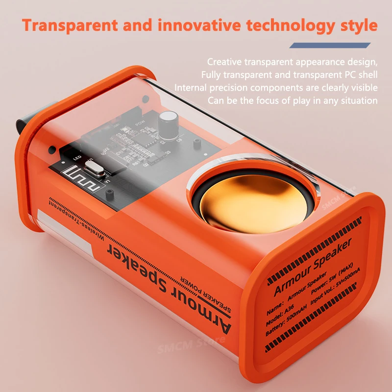 Transparent Mecha Bluetooth Speaker Wireless Audio Loudspeaker 5W 500mah Type-c With Breathing Light Support TWS Connection USB