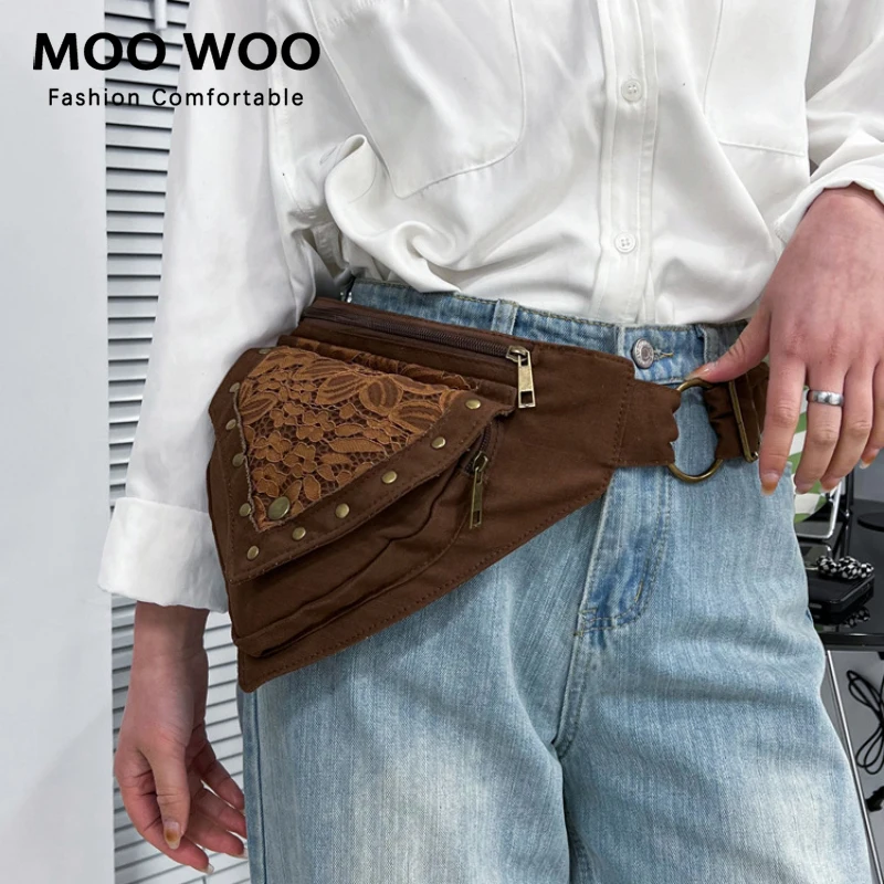 

MOOWOO Top Quality Leather Retro Triangle Chest Sling Bag For Women Fashion Design Shoulder Strap Bags Daypack Fanny Pack