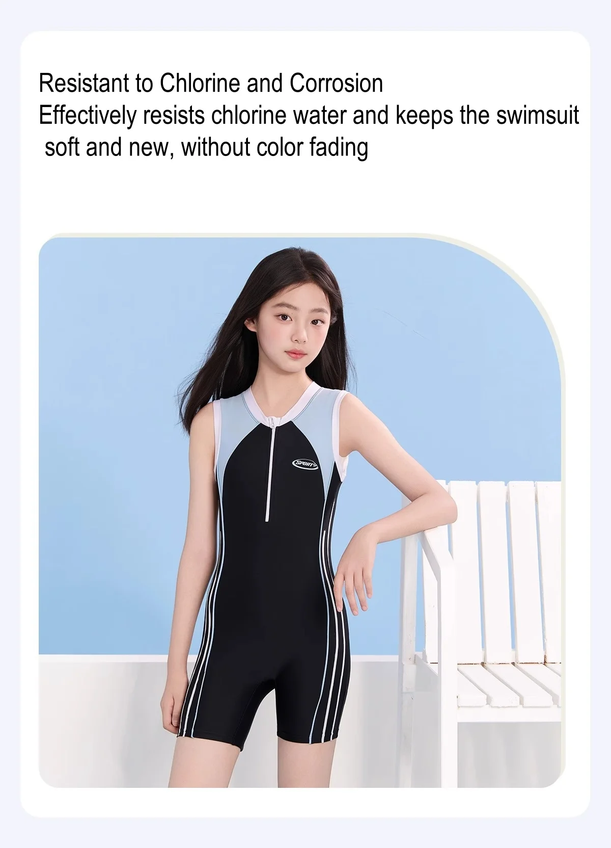 Kids UPF50+Sun Protection WaterProof Surfing Beach Front Zipper SwimWear Girl Outdoor Water Sports Bathing Athletic SwimSuit