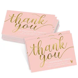 50pcs Pink Thank You for Supporting Thanks Greeting Card My Small Business Card Appreciation Gift Message Card Writable 5*9cm