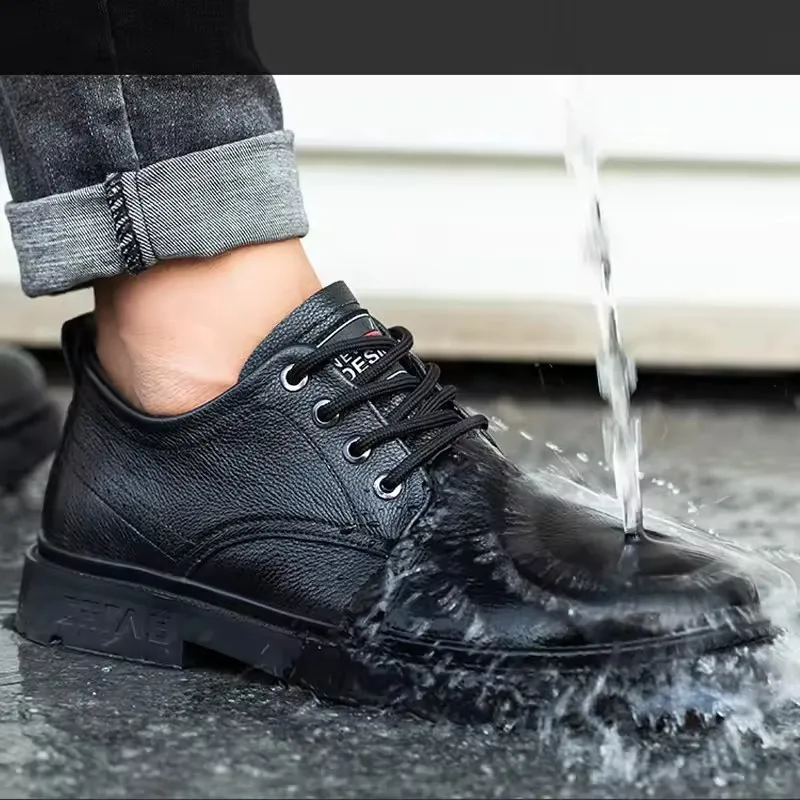 Genuine Leather Male Safety Boots Steel Toe Indestructible Shoes Anti-Puncture Waterproof Work Shoes Anti-Scalding Men's Shoes