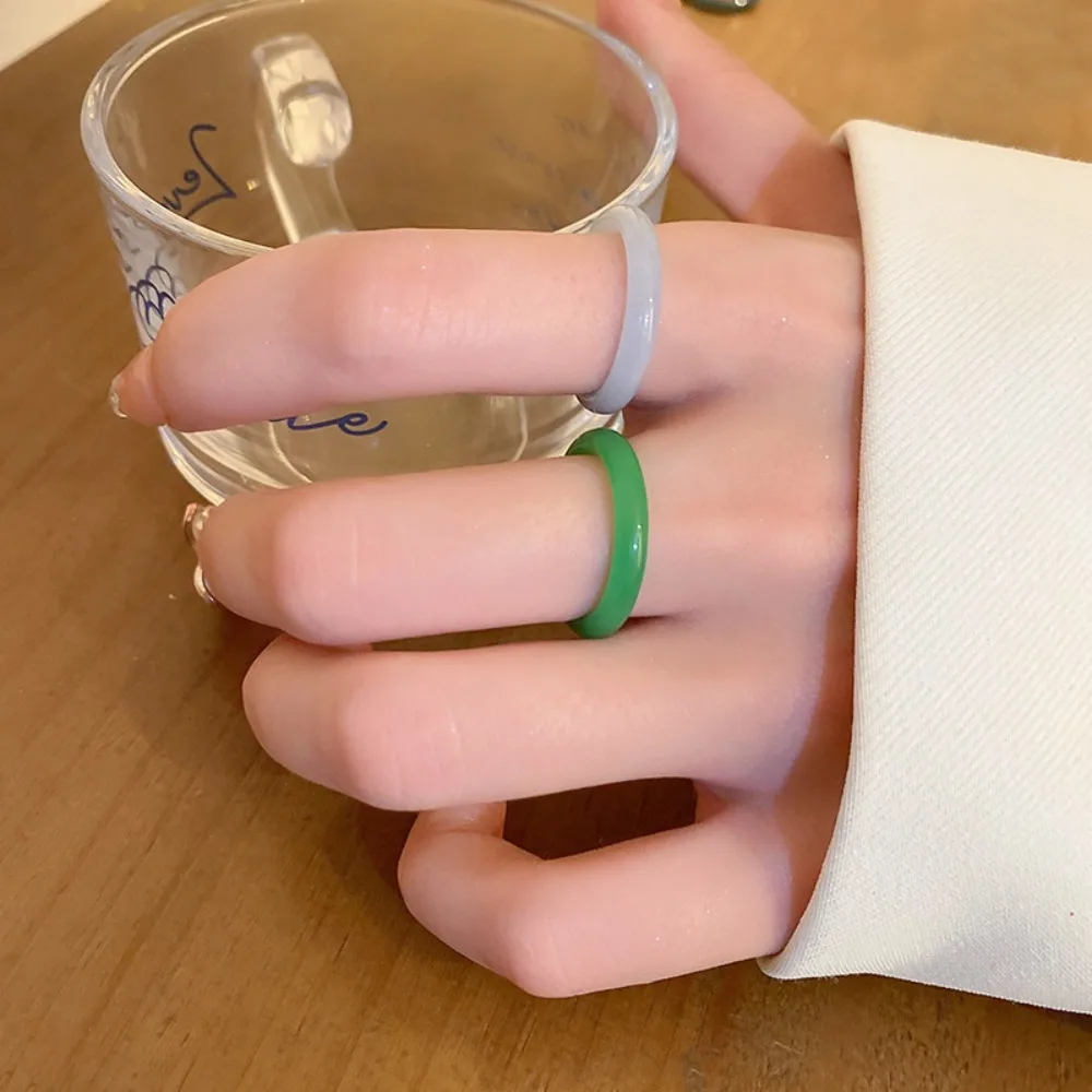 Plastic Resin Ring Round Transparent Acetic Acid Finger Ring Geometric Glass/Lucite Korean Style Accessories Lady