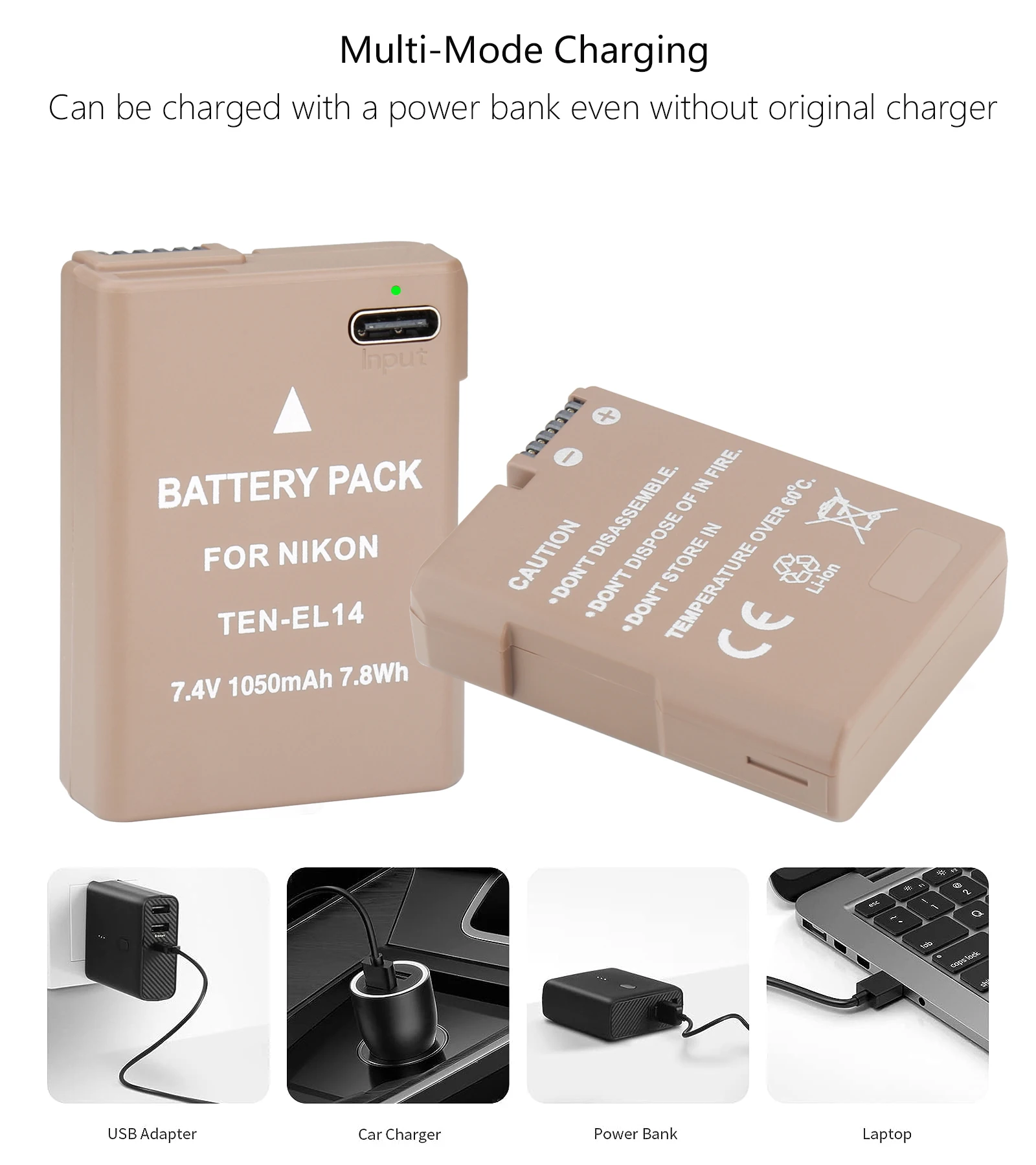 EN-EL14a EN-EL14 شحن البطارية ، 1050mAh ، نيكون D5600 ، D3200 ، D5200 ، D5300 ، DF Coolpix P7000 P7100 P7700 P7800 كاميرات