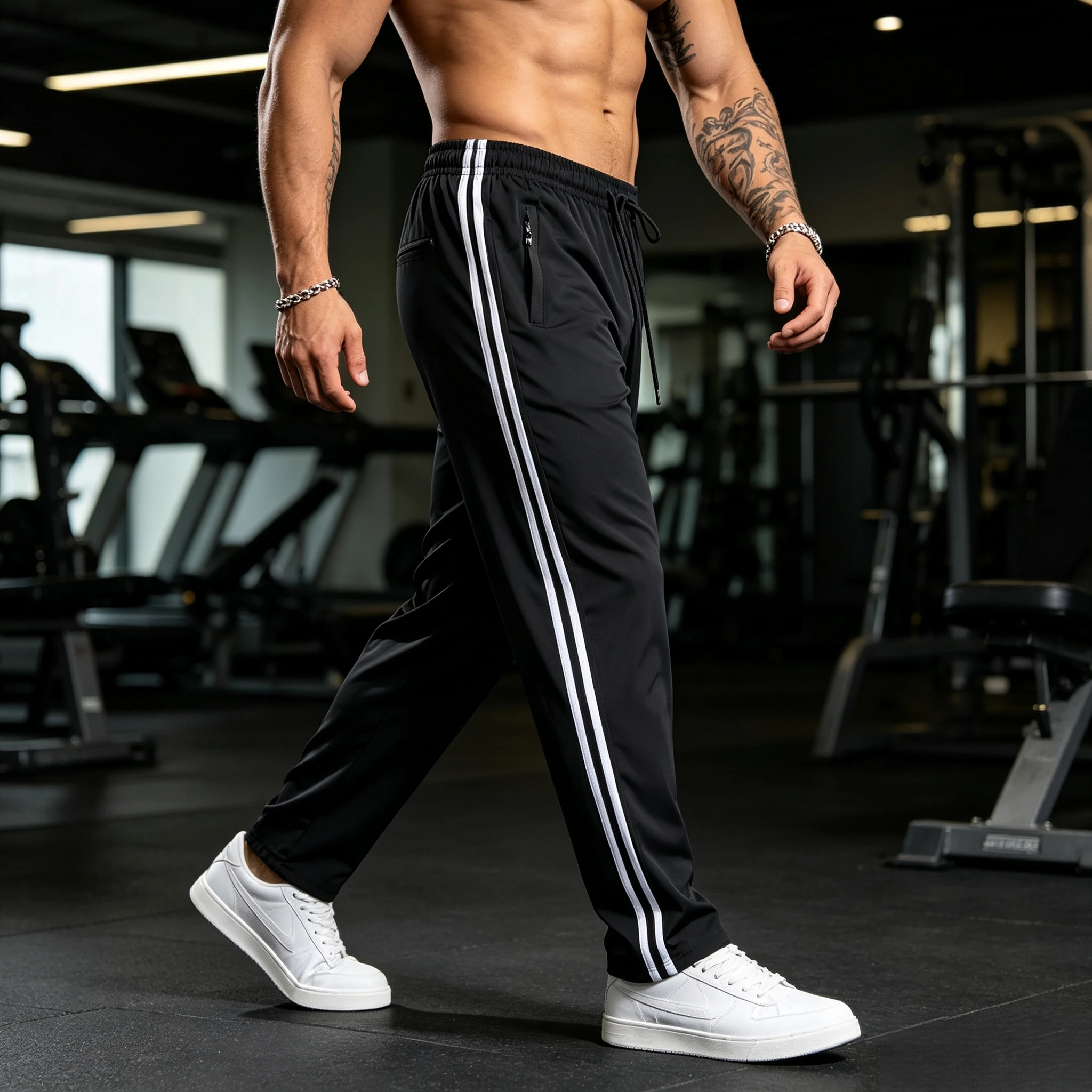 Neue Sommer-Herrenhose aus Eisseide, kühle Hose mit seitlichen Streifen, schwarz-graue, dünne Sporthose, Herren-Fitness-, Bergsteiger- und Wanderhose – Detail 5