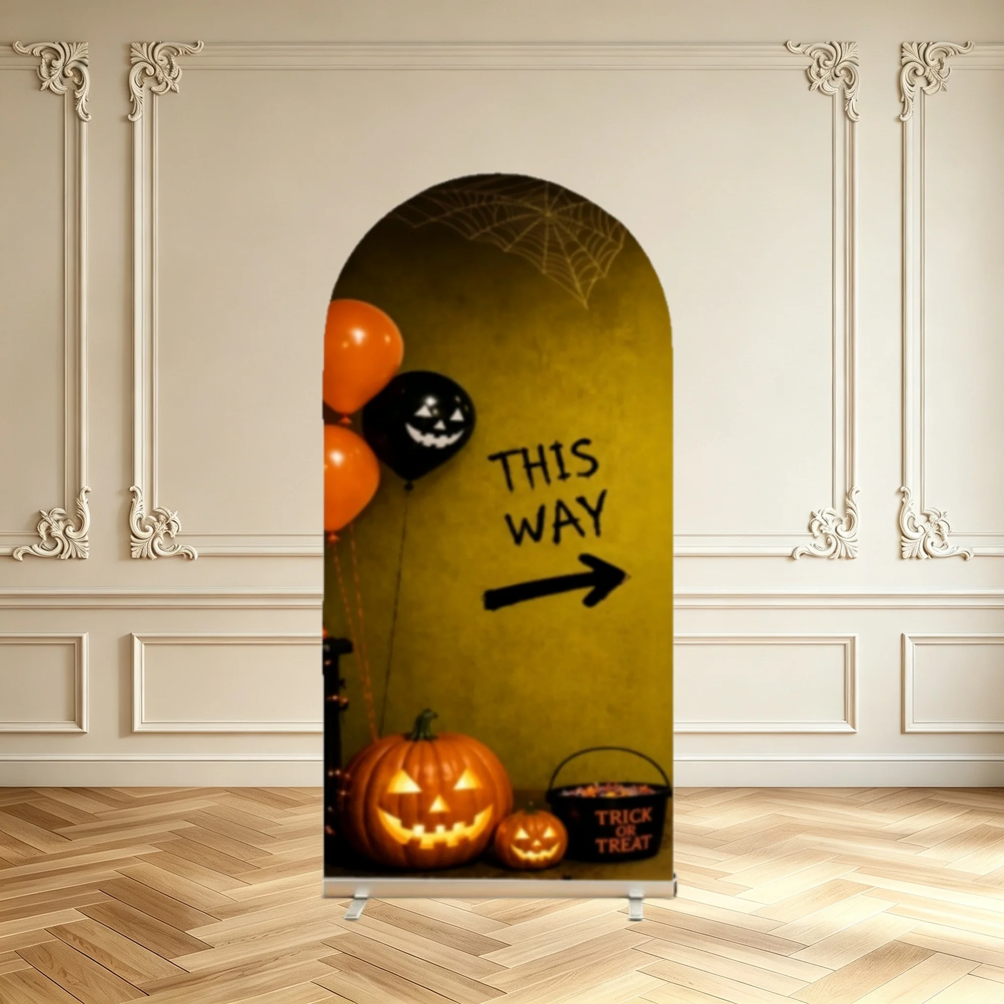 Halloween House Entrance Arch Backdrop Cover Vintage Pumpkin Lantern Spider Web Trick Or Treat Halloween Decoration Arch Covers
