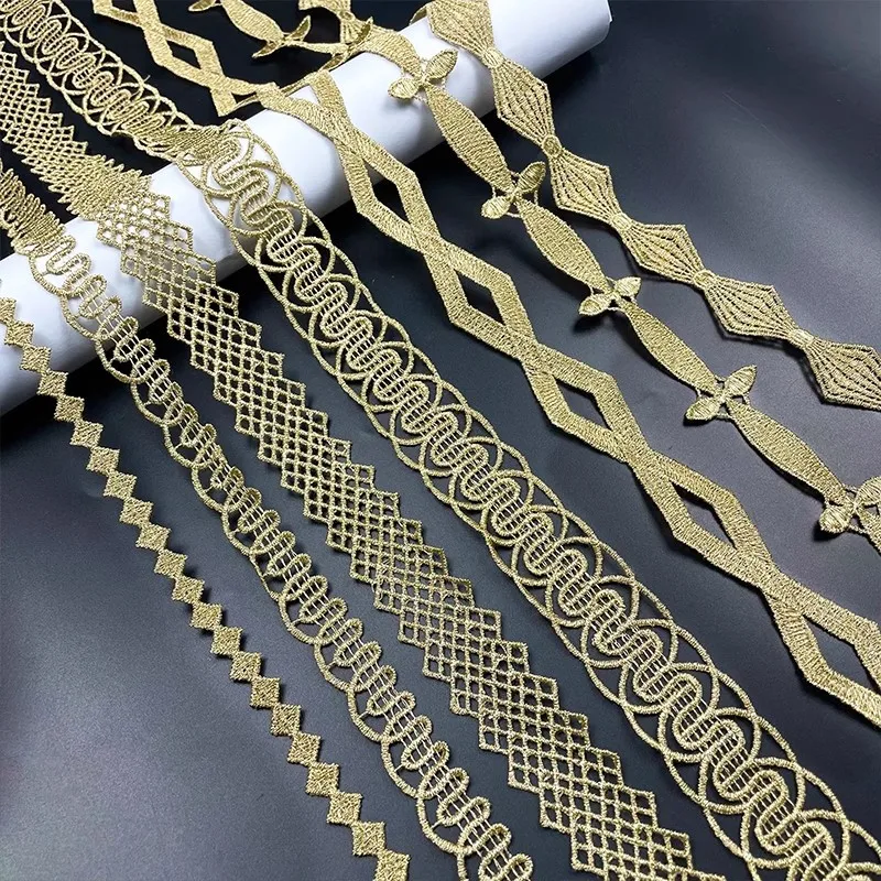 1Yard Lace DIY Polyester Small Lace Accessories Gold Hollow Embroidery Lace Curtains Clothing Decoration Edge Trims