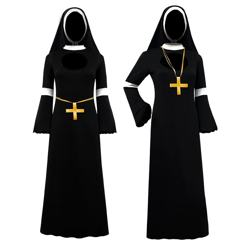 Halloween Carnival Cosplay Missionary Costume Nun Sister Habit Costume Religious Fancy Party Dress Adult Women Sexy Long Robes