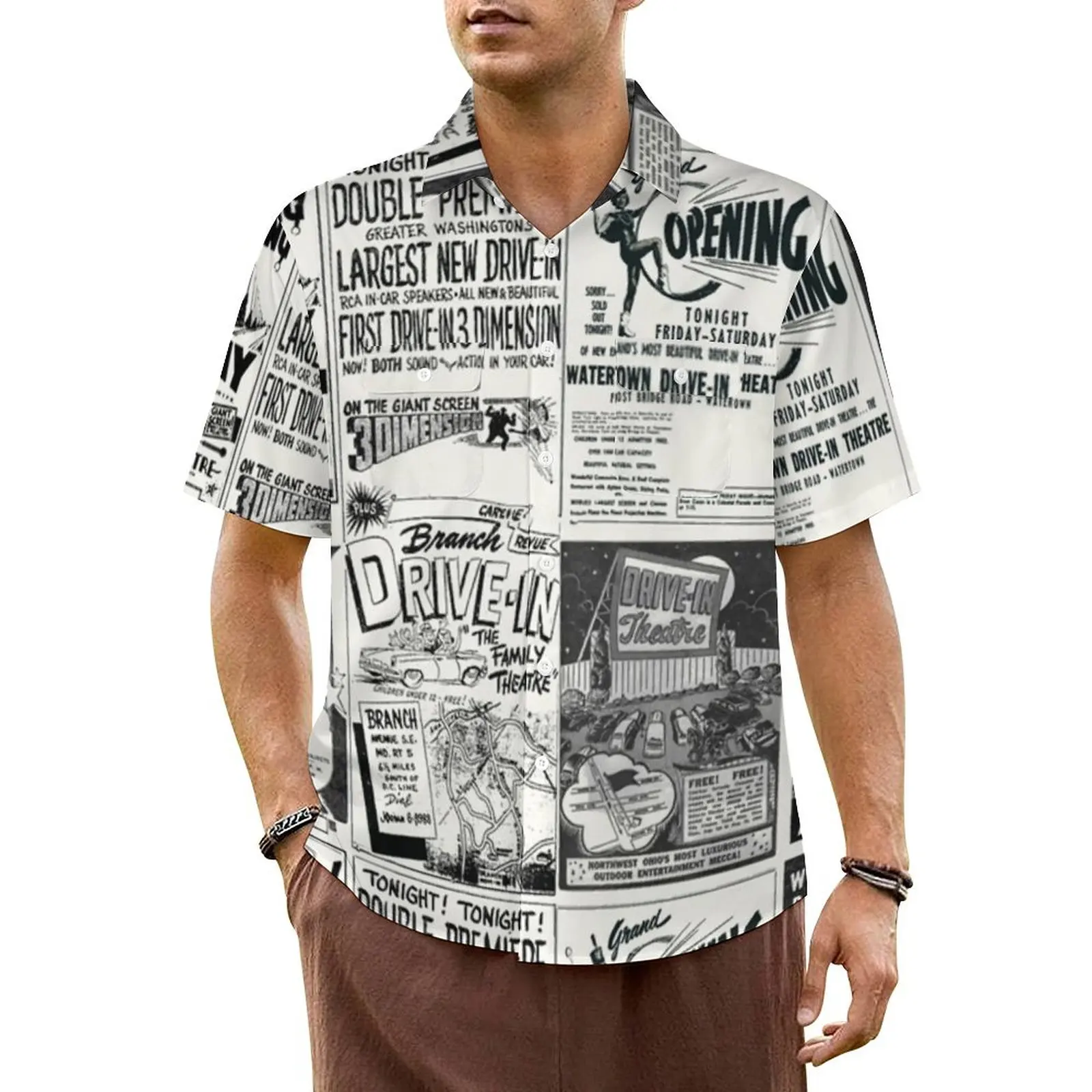 

Newspaper Adverts Hawaii Shirt For Male Vacation Movie Flyers Casual Shirts Short-Sleeved Comfortable Elegant Oversized Blouses