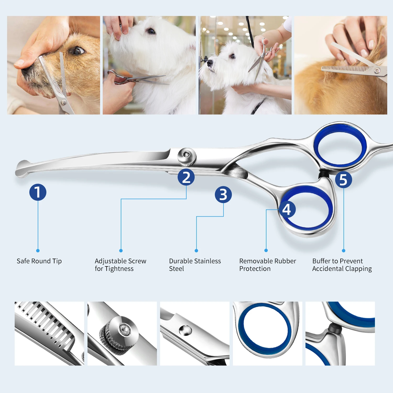 Safty Pet Grooming Scissors Round Head Professional Stainless Steel Dog Hair Scissors Animal Cutting Pets Shears Portable Set