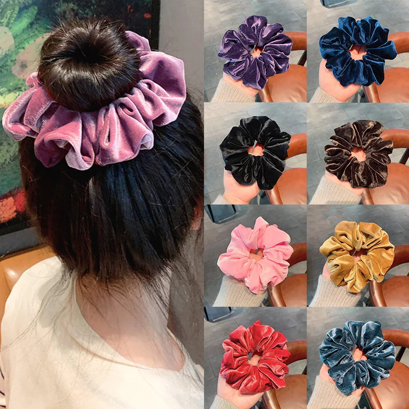 Coletero de terciopelo de Corea, bandas elásticas de gran tamaño para el cabello, diadema de Color sólido, soporte de cola de caballo hecho a mano,