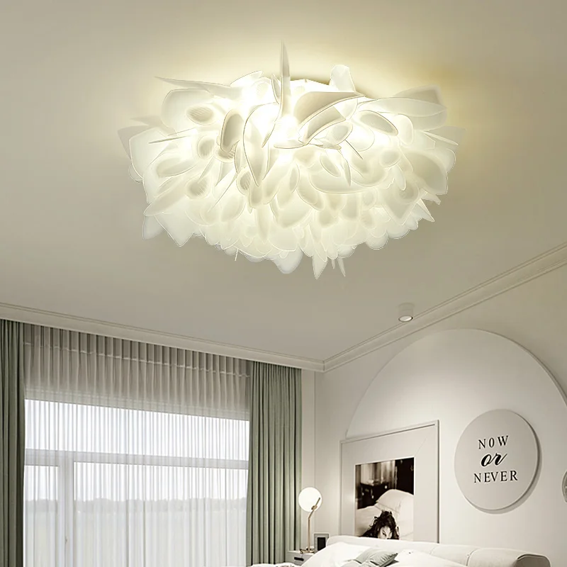 Bedroom Lamp 2024 New Model Room Nordic Light Luxury Creative Petal Bedroom Chandelier Ins Net Red lamp Feather Ceiling Lights