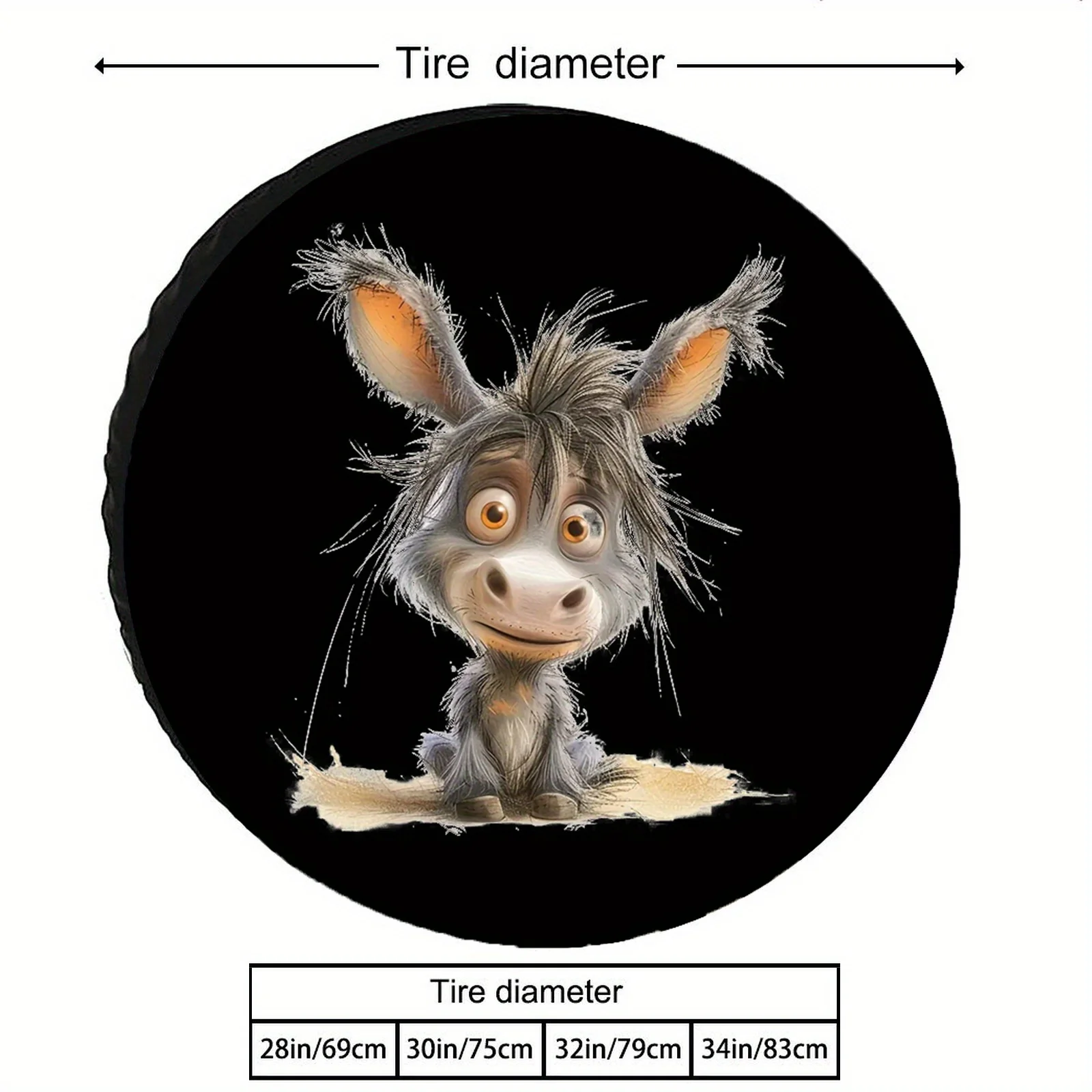 Cartoon Messy Little Donkey Pattern, Tire Cover And Spare Tire Cover Polyester Fiber Material Durable And Wear-Resistant, 28/30/